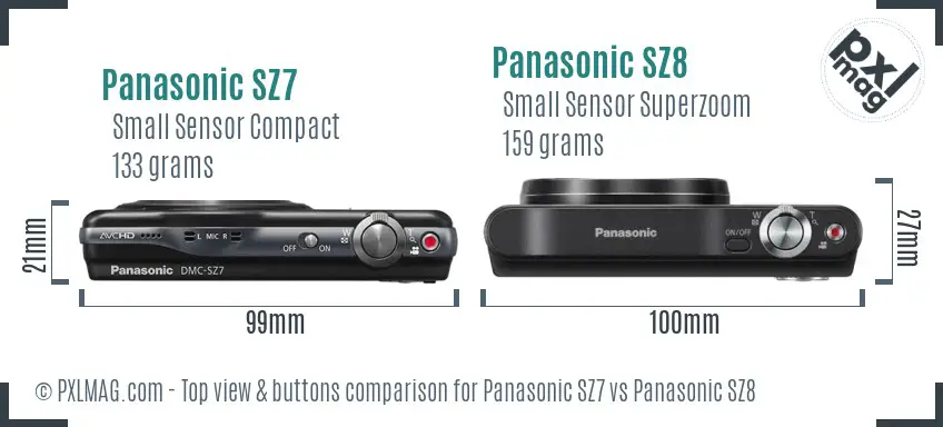 Panasonic SZ7 vs Panasonic SZ8 top view buttons comparison