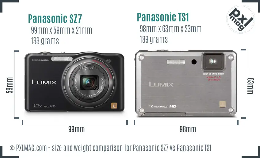 Panasonic SZ7 vs Panasonic TS1 size comparison
