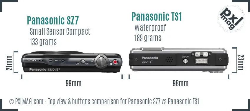 Panasonic SZ7 vs Panasonic TS1 top view buttons comparison