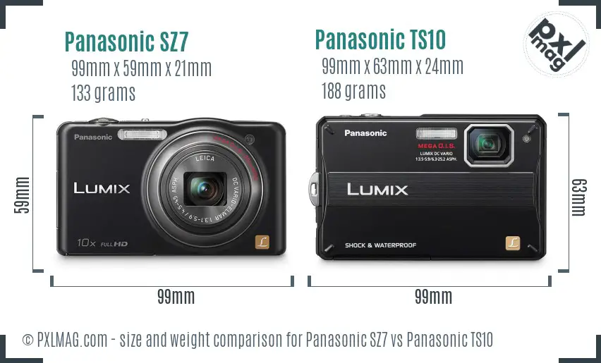 Panasonic SZ7 vs Panasonic TS10 size comparison