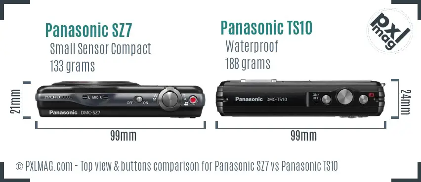 Panasonic SZ7 vs Panasonic TS10 top view buttons comparison