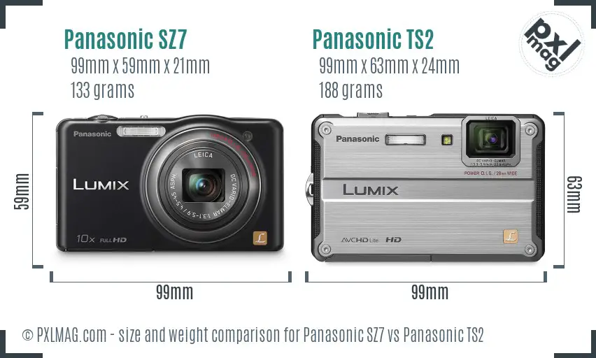 Panasonic SZ7 vs Panasonic TS2 size comparison