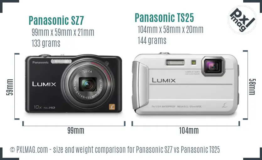 Panasonic SZ7 vs Panasonic TS25 size comparison