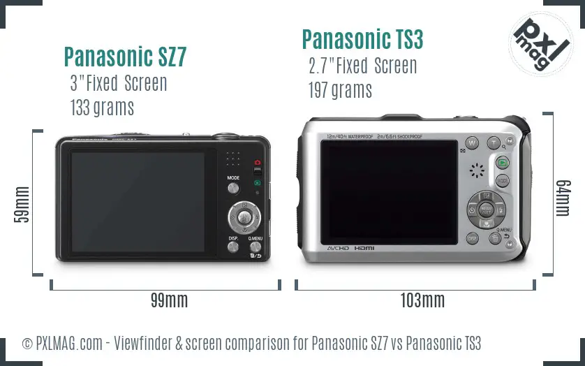 Panasonic SZ7 vs Panasonic TS3 Screen and Viewfinder comparison