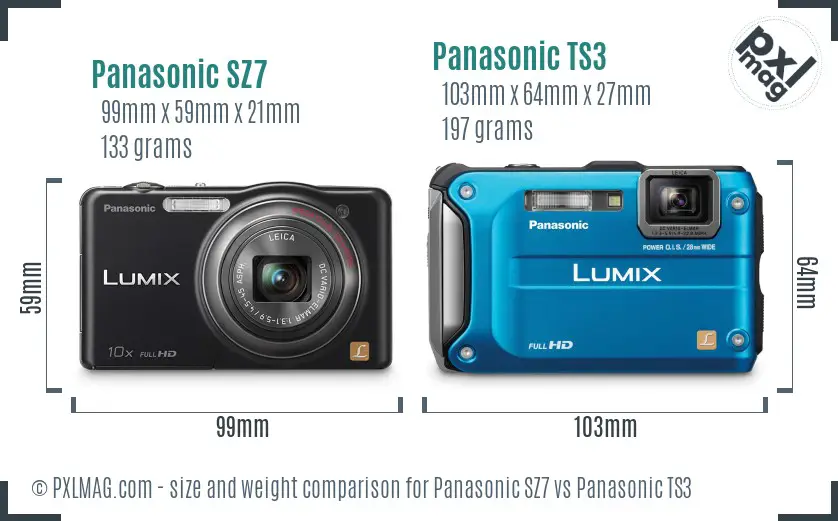 Panasonic SZ7 vs Panasonic TS3 size comparison