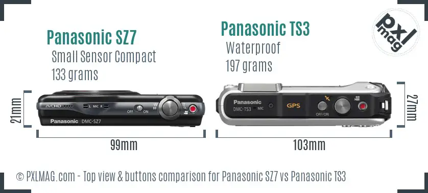 Panasonic SZ7 vs Panasonic TS3 top view buttons comparison