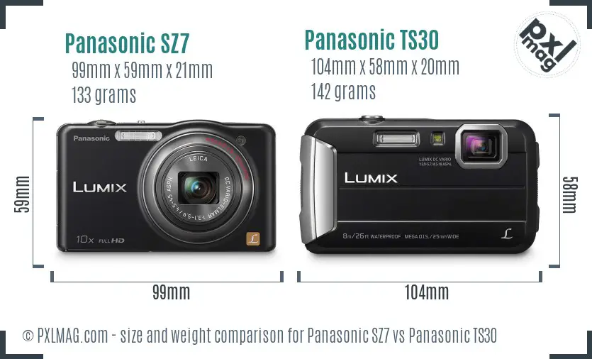 Panasonic SZ7 vs Panasonic TS30 size comparison