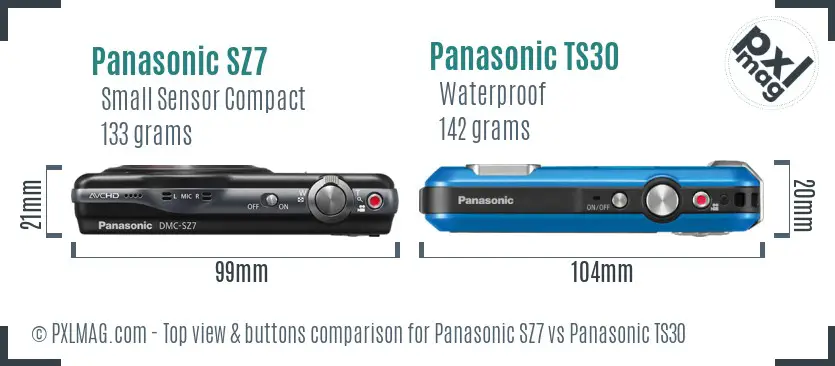 Panasonic SZ7 vs Panasonic TS30 top view buttons comparison