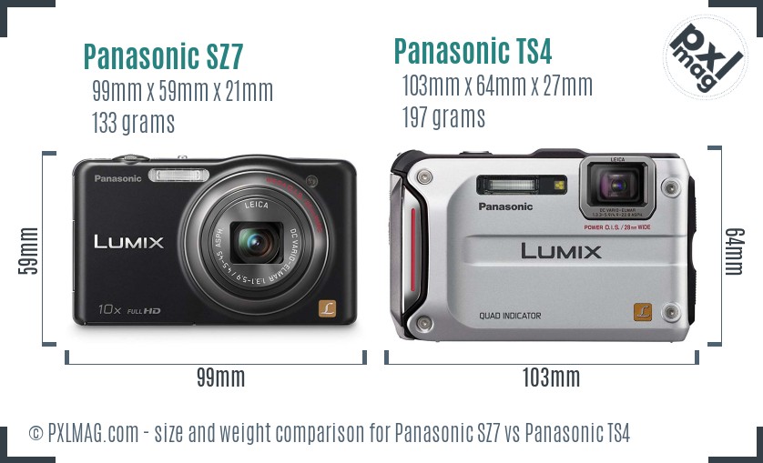 Panasonic SZ7 vs Panasonic TS4 size comparison