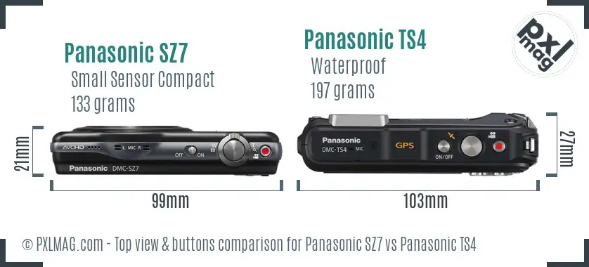 Panasonic SZ7 vs Panasonic TS4 top view buttons comparison
