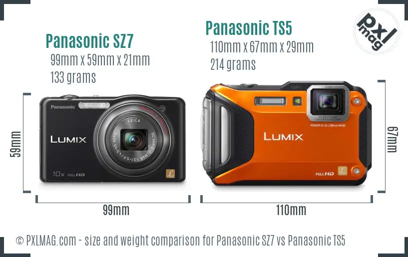 Panasonic SZ7 vs Panasonic TS5 size comparison