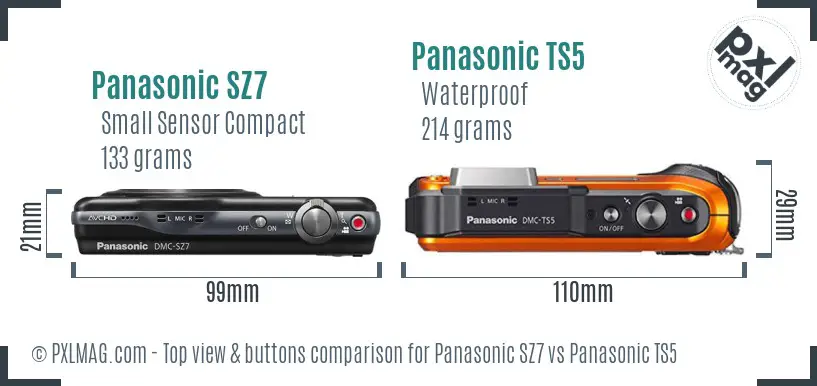 Panasonic SZ7 vs Panasonic TS5 top view buttons comparison