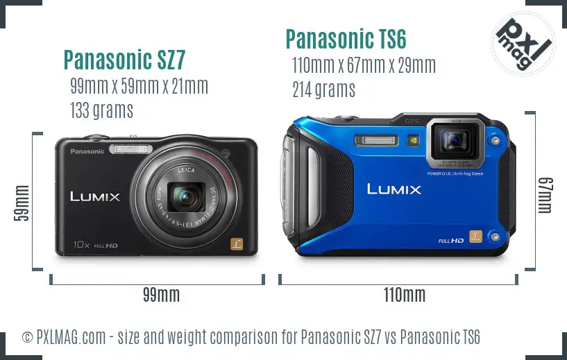 Panasonic SZ7 vs Panasonic TS6 size comparison
