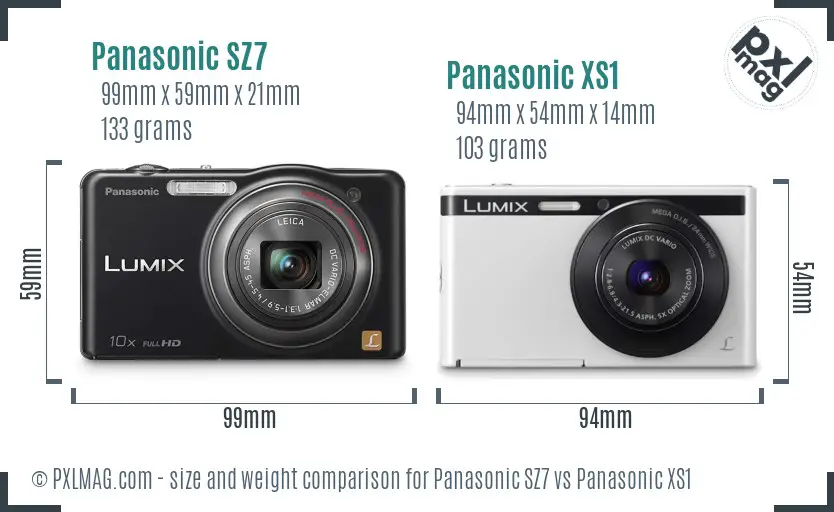 Panasonic SZ7 vs Panasonic XS1 size comparison