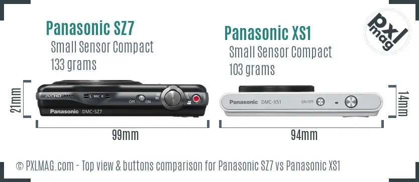 Panasonic SZ7 vs Panasonic XS1 top view buttons comparison