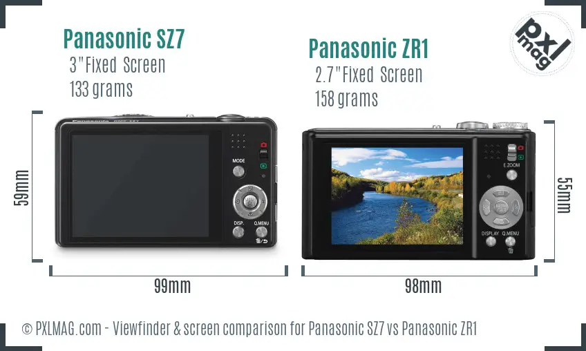 Panasonic SZ7 vs Panasonic ZR1 Screen and Viewfinder comparison