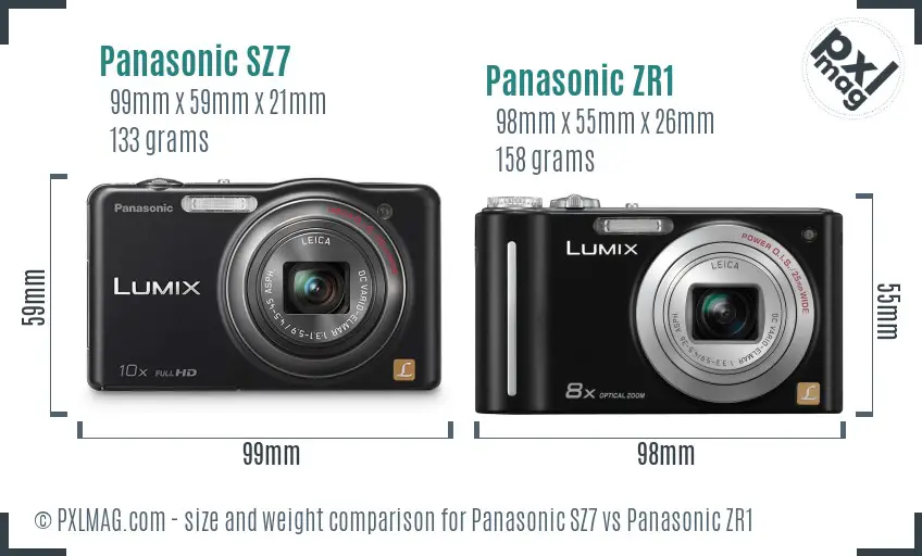 Panasonic SZ7 vs Panasonic ZR1 size comparison