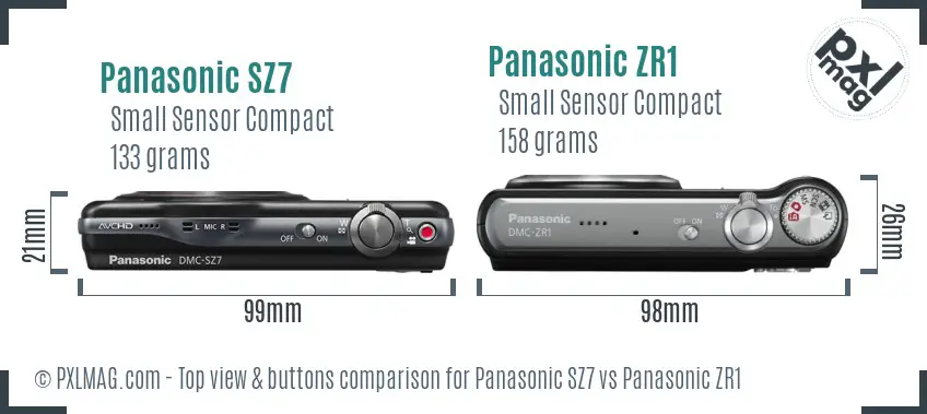 Panasonic SZ7 vs Panasonic ZR1 top view buttons comparison