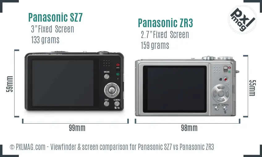 Panasonic SZ7 vs Panasonic ZR3 Screen and Viewfinder comparison