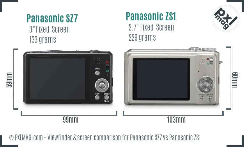Panasonic SZ7 vs Panasonic ZS1 Screen and Viewfinder comparison
