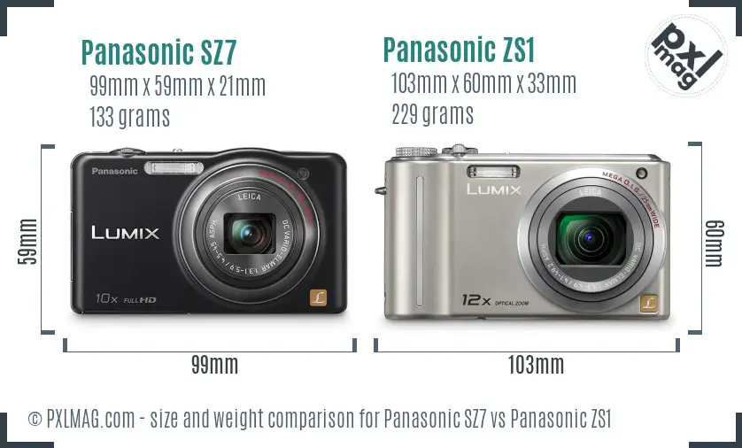 Panasonic SZ7 vs Panasonic ZS1 size comparison