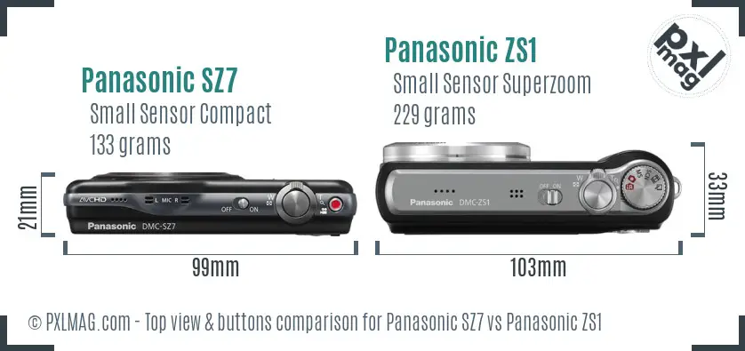 Panasonic SZ7 vs Panasonic ZS1 top view buttons comparison