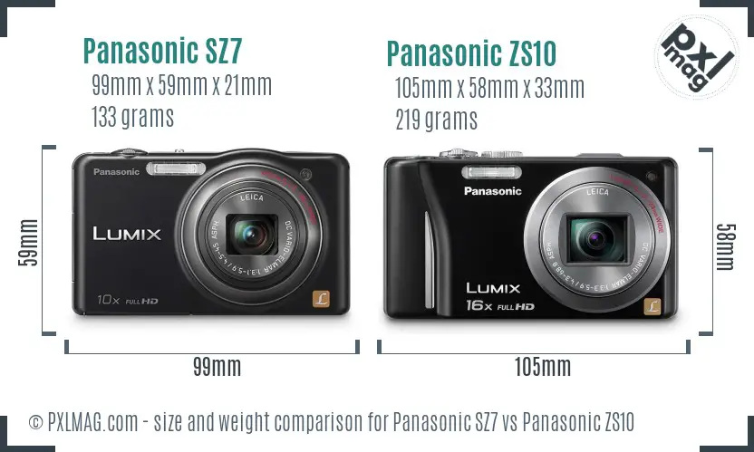 Panasonic SZ7 vs Panasonic ZS10 size comparison