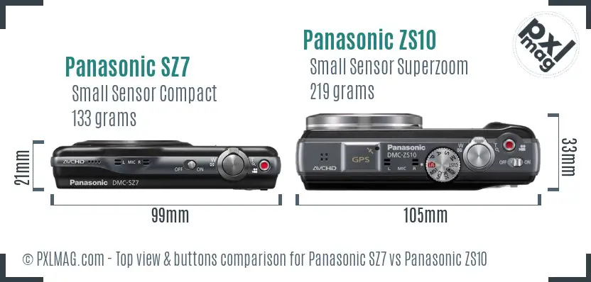 Panasonic SZ7 vs Panasonic ZS10 top view buttons comparison