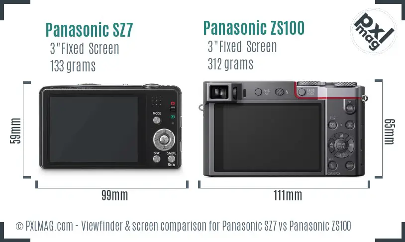 Panasonic SZ7 vs Panasonic ZS100 Screen and Viewfinder comparison