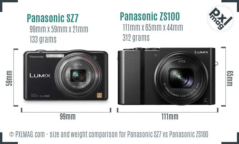 Panasonic SZ7 vs Panasonic ZS100 size comparison