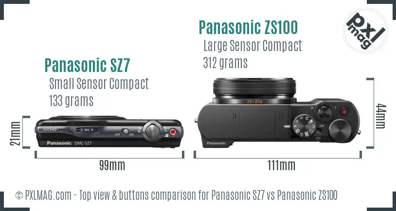 Panasonic SZ7 vs Panasonic ZS100 top view buttons comparison