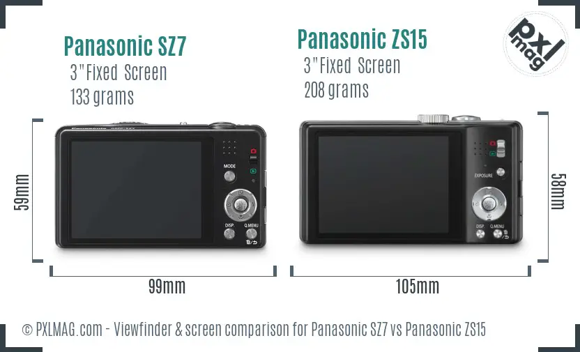Panasonic SZ7 vs Panasonic ZS15 Screen and Viewfinder comparison
