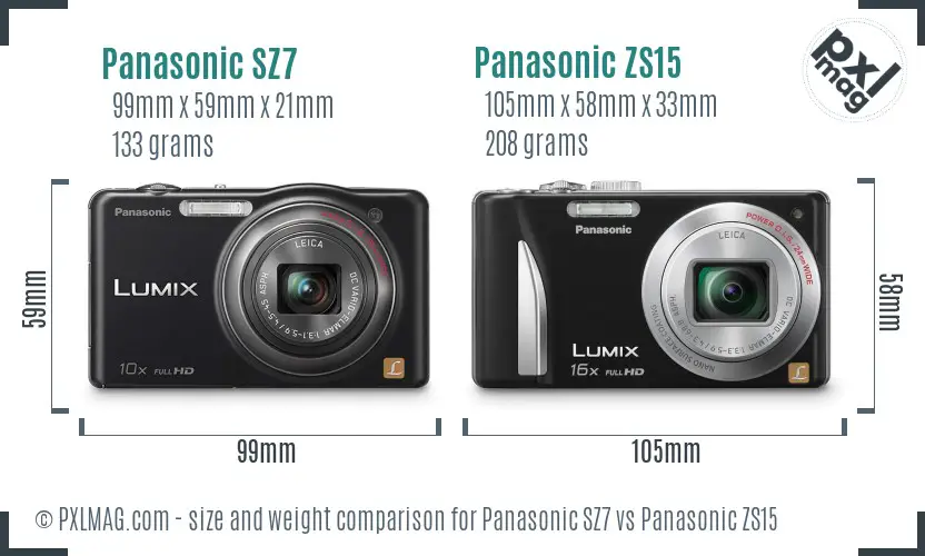 Panasonic SZ7 vs Panasonic ZS15 size comparison