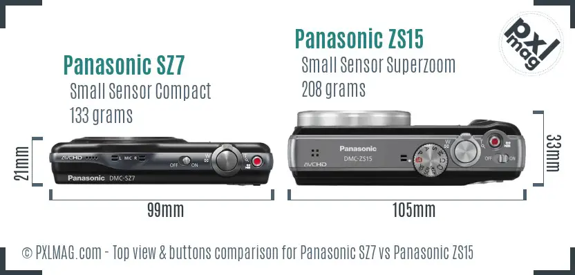 Panasonic SZ7 vs Panasonic ZS15 top view buttons comparison