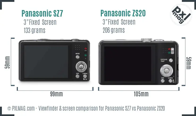 Panasonic SZ7 vs Panasonic ZS20 Screen and Viewfinder comparison