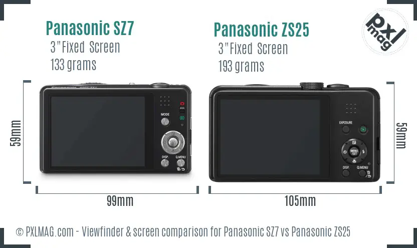 Panasonic SZ7 vs Panasonic ZS25 Screen and Viewfinder comparison