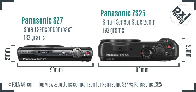 Panasonic SZ7 vs Panasonic ZS25 top view buttons comparison