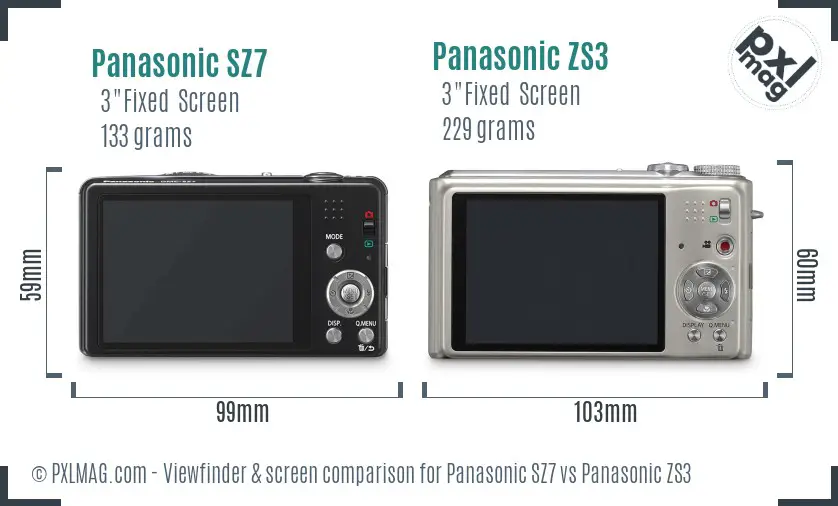Panasonic SZ7 vs Panasonic ZS3 Screen and Viewfinder comparison