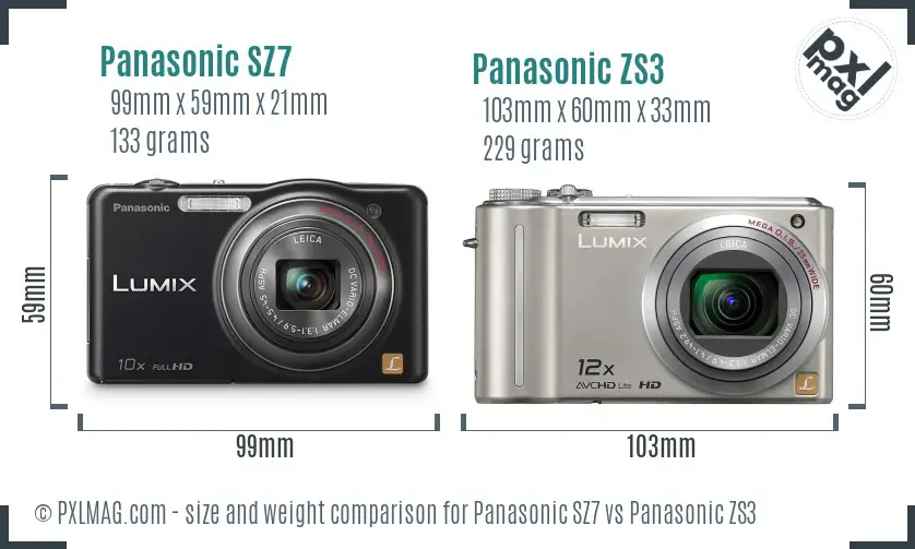 Panasonic SZ7 vs Panasonic ZS3 size comparison