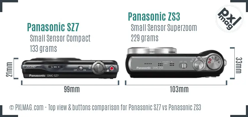 Panasonic SZ7 vs Panasonic ZS3 top view buttons comparison
