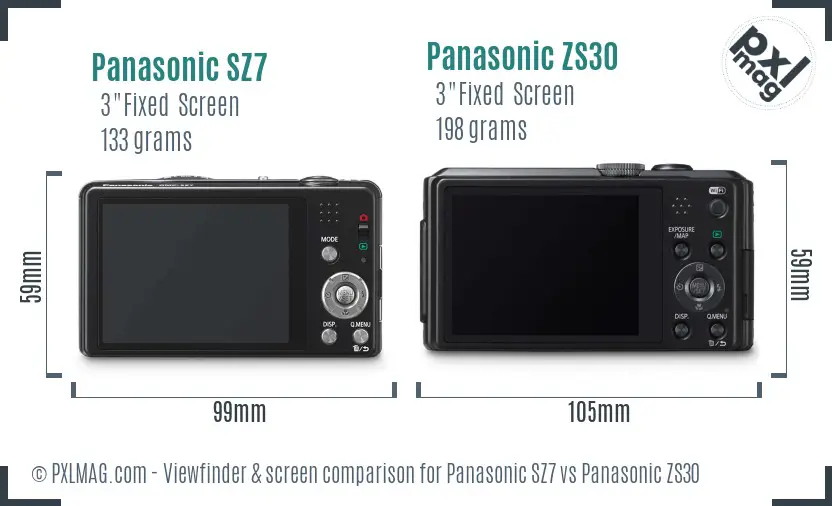 Panasonic SZ7 vs Panasonic ZS30 Screen and Viewfinder comparison