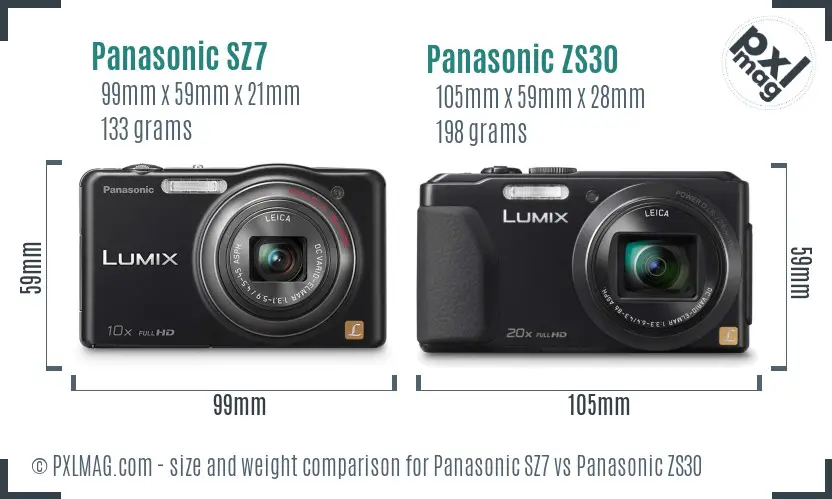 Panasonic SZ7 vs Panasonic ZS30 size comparison
