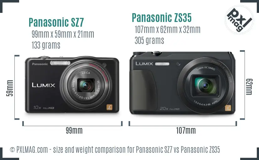 Panasonic SZ7 vs Panasonic ZS35 size comparison