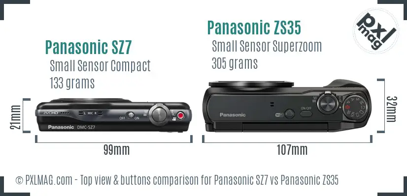 Panasonic SZ7 vs Panasonic ZS35 top view buttons comparison