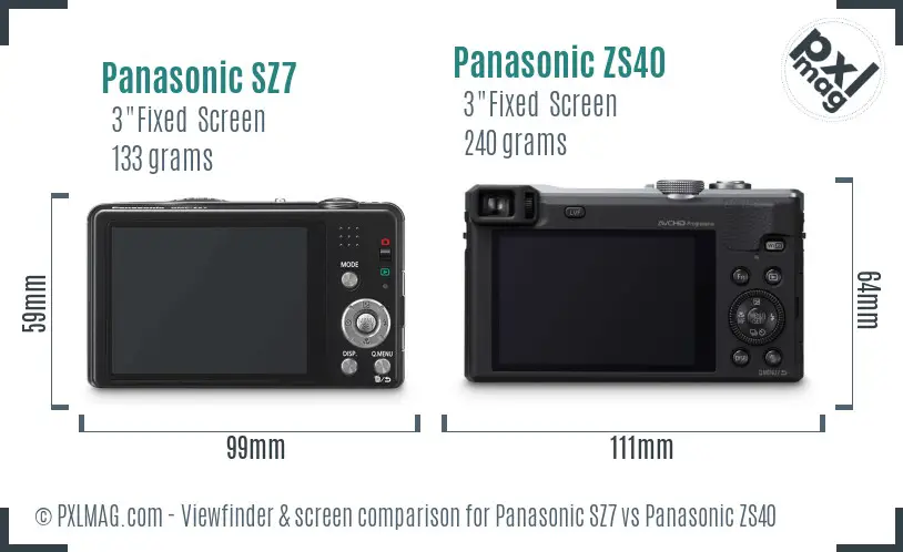 Panasonic SZ7 vs Panasonic ZS40 Screen and Viewfinder comparison