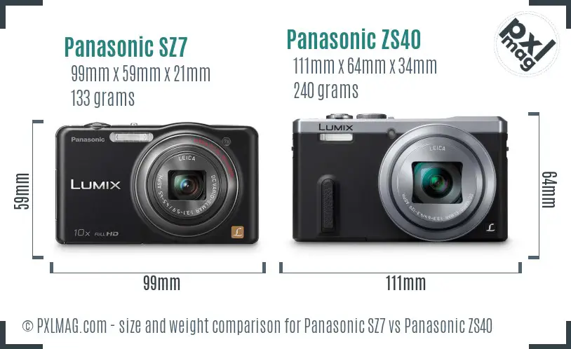 Panasonic SZ7 vs Panasonic ZS40 size comparison