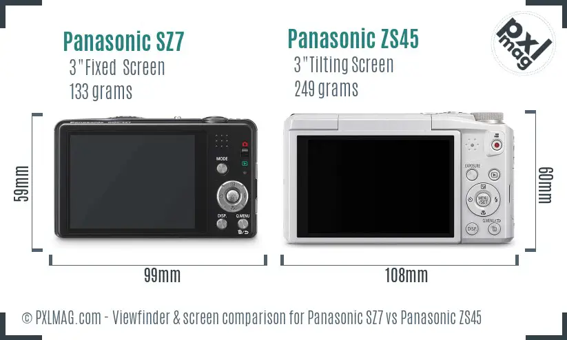 Panasonic SZ7 vs Panasonic ZS45 Screen and Viewfinder comparison
