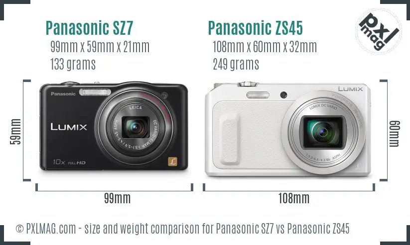 Panasonic SZ7 vs Panasonic ZS45 size comparison