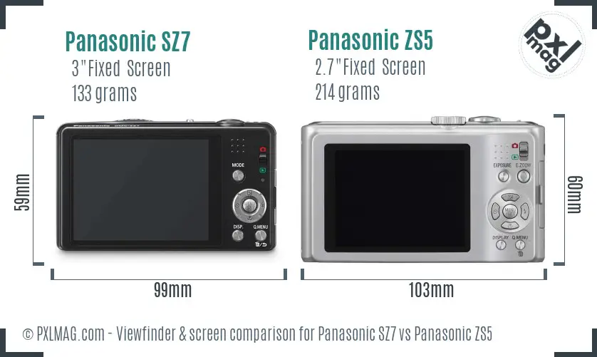 Panasonic SZ7 vs Panasonic ZS5 Screen and Viewfinder comparison