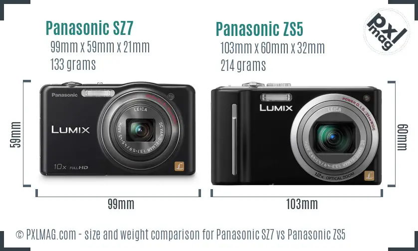 Panasonic SZ7 vs Panasonic ZS5 size comparison